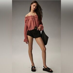 NWT Anthropologie Long Sleeve Sheer Stripe Cropped Blouse